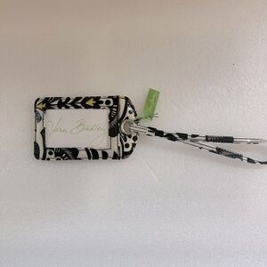 Vera Bradley Fanfare Luggage Tag Black White Yellow Floral NWT Retired Print